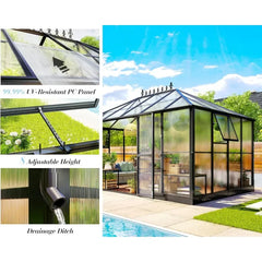 14x9.5x9 FT Polycarbonate Greenhouse- 6 FT Wall Height Outdoor Aluminum Greenhouses with 2 Ventilation and Rain Gutter - Wild Gear Fusion