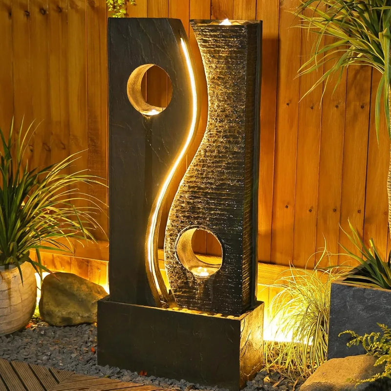 Water Fountain Outdoor Garden - Waterfall Indoor Modern Large Freestanding Water Feature Fountains Faux Rust - Wild Gear Fusion