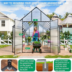 20x10x10 FT Greenhouse, Aluminum Heavy Duty Polycarbonate Greenhouses Kit W/4 Vent Window, Swing Door, Greenhouse - Wild Gear Fusion