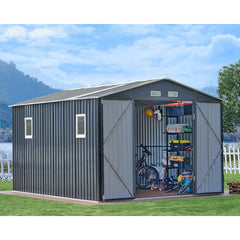 10x12x7.5 FT Outdoor Storage Shed, shed 2 Clear Panels Hinged Double Doors 4 Vents, Outdoor Shed Backyard, Garden, Patio - Wild Gear Fusion