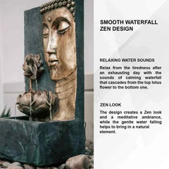 30" H Zen Buddha Face Water Fountain w/LED Light & Pump, Indoor/Outdoor Freestanding, Relaxing Zen Décor, Bronze and Natural - Wild Gear Fusion