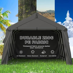 13 x 20 foot heavy duty carport, portable garage with all-steel metal frame and vents, snow canopy outdoor storage shed - Wild Gear Fusion