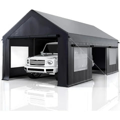 12x20 FT Heavy Duty Carport Awning with Reinforced Base & Side Door, Portable Garage for Pickup Trucks, Boats, Cars & Trucks - Wild Gear Fusion