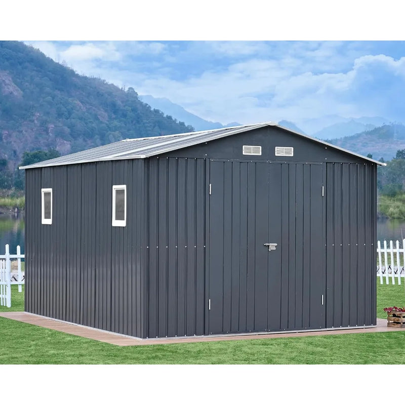 10x12x7.5 FT Outdoor Storage Shed, shed 2 Clear Panels Hinged Double Doors 4 Vents, Outdoor Shed Backyard, Garden, Patio - Wild Gear Fusion