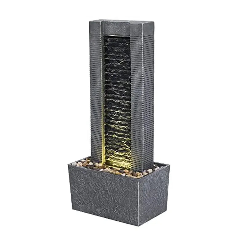 Waterfall Water Fountain with LED Lights and Pebble Stones Zen Garden Spa Decor 29.25