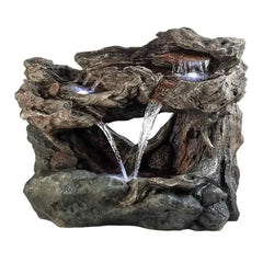 3-Tiered Rock Waterfall Fountain w/ LED Lights Natural Stone Look Outdoor Garden Decor Gray 30" Tall Durable Resin Construction - Wild Gear Fusion