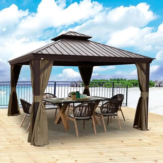 10' X 12' Outdoor Gazebo, Aluminum Metal Gazebos with Galvanized...